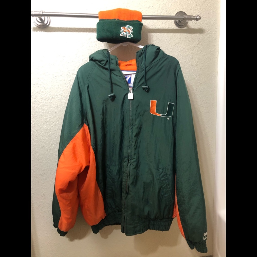 Vintage Logo7 Miami Hurricanes Jacket + Beanie- XL